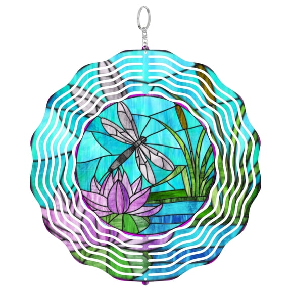 Faux Stained Dragonfly 3D Wind Spinner Stainless Steel Kinetic Art Nature Lover Decor 10 Inch