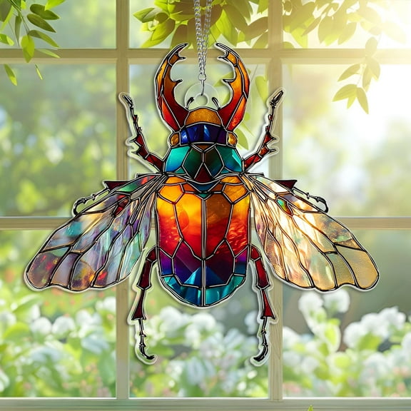 Faux Stained Glass Beetle Acrylic Suncatcher ? Colorful Insect Window Hanging, Bug Lover Gift Ornament