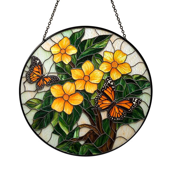 Faux Stained Glass Cascading Yellow Flowers Suncatcher Window Decor, Floral Sun Catcher Ornament Gift