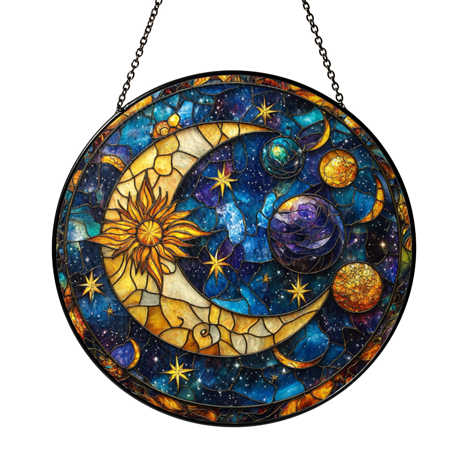 Faux Stained Glass Celestial Suncatcher – Sun, Moon and Stars Window ...