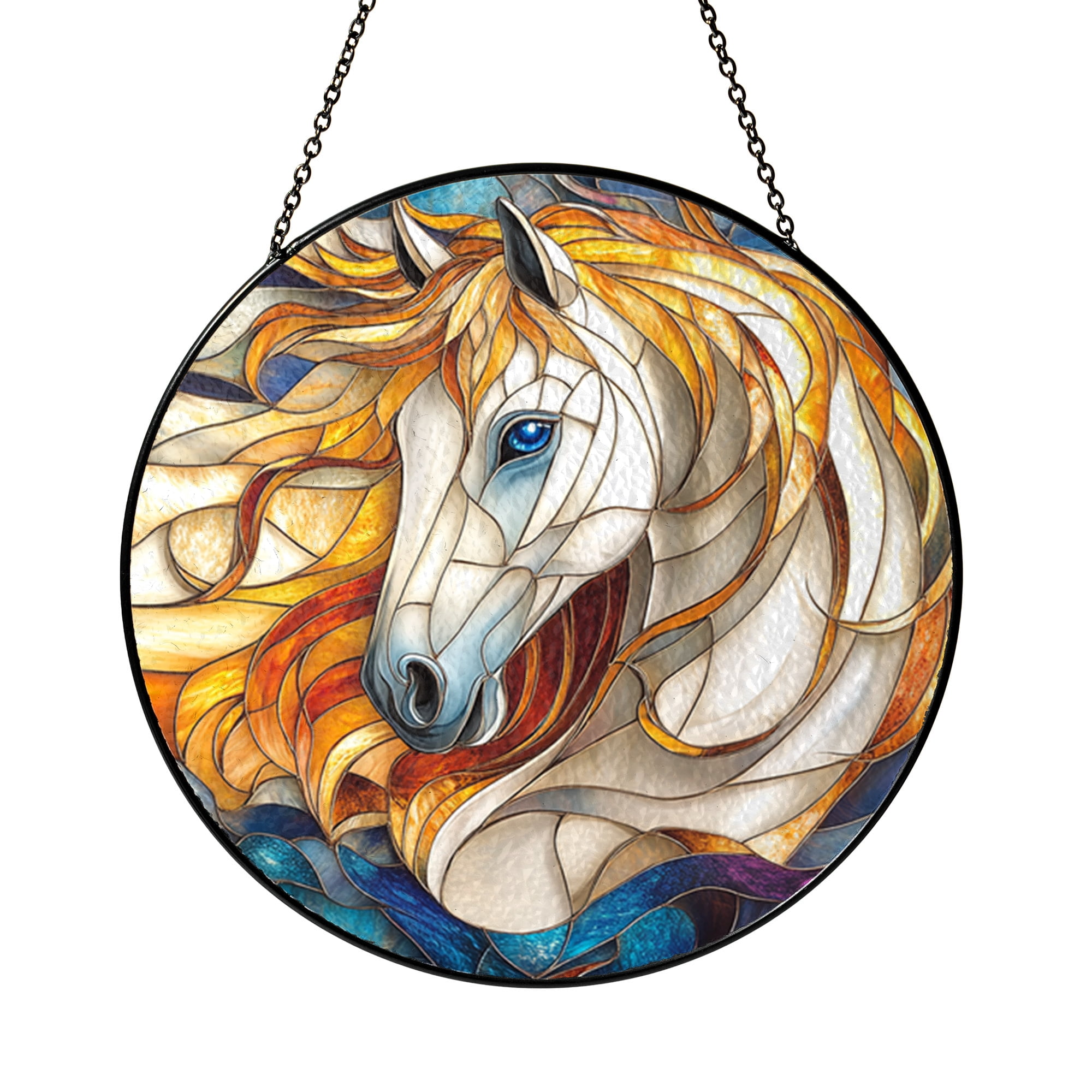 Faux Stained Glass Cremello Horse Panel, Rustic Country Window Art