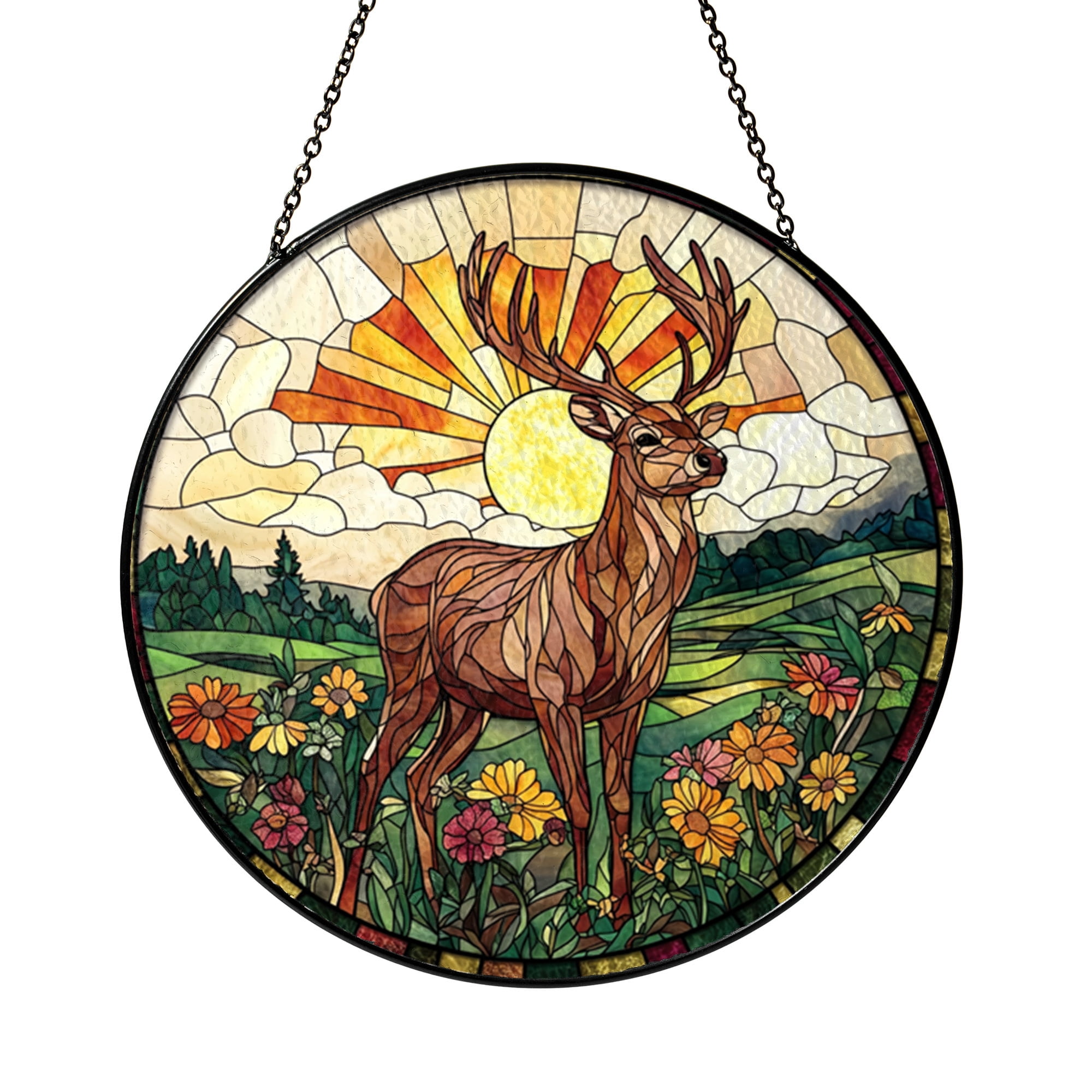 Faux Stained Glass Farm Goat Sign – Round Vintage Sunflower Wreath ...