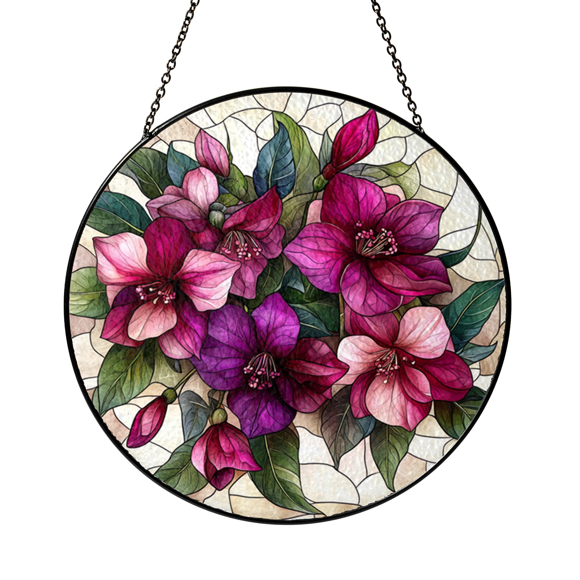 Faux Stained Glass Fuchsia Panel, Exotic Flower Window Decoration