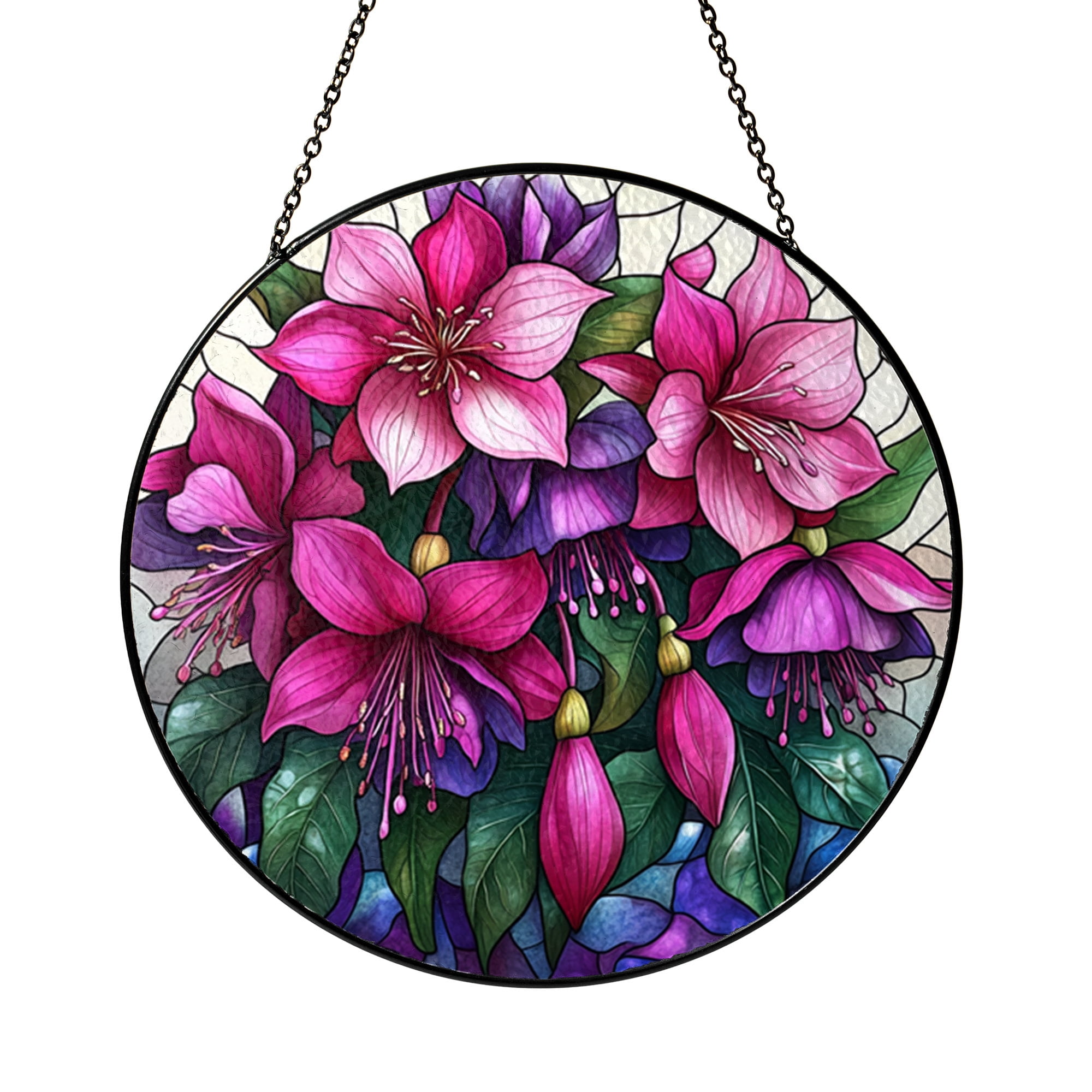Faux Stained Glass Fuchsia Panel, Exotic Flower Window Hanging