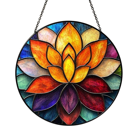 Faux Stained Glass Lotus Mandala Sun Catcher Round Boho Style Window Decor