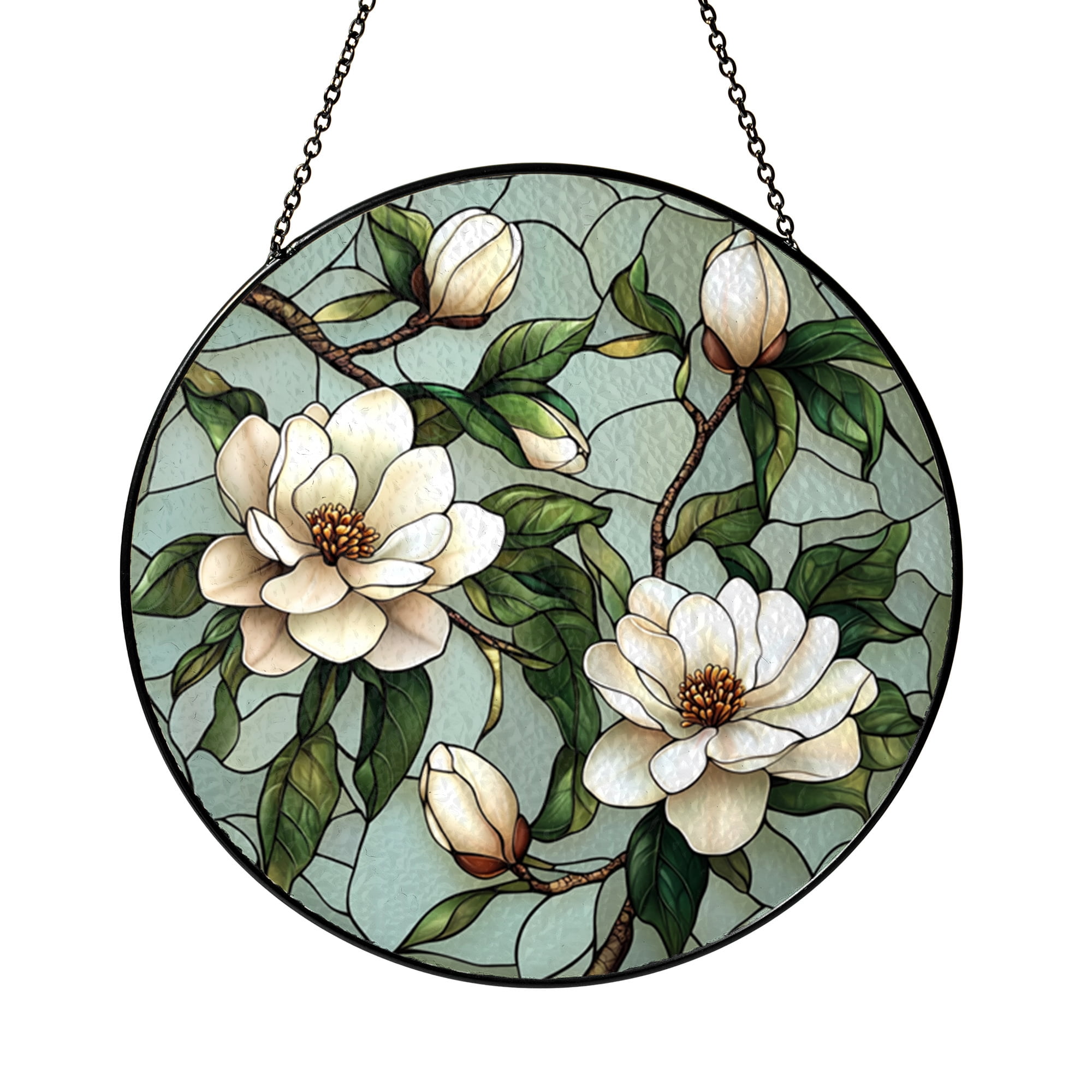Faux Stained Glass Magnolia Acrylic Panel, Floral Window Hanging for Mother’s Day