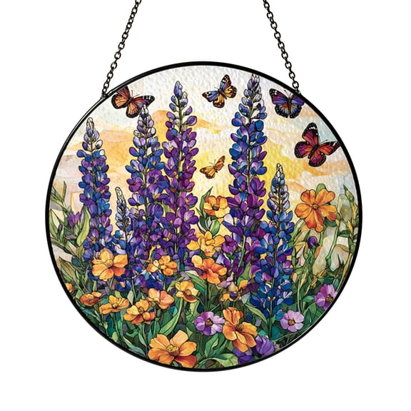 Faux Stained Glass Monarch Butterfly Suncatcher, Colorful Floral Home Decor
