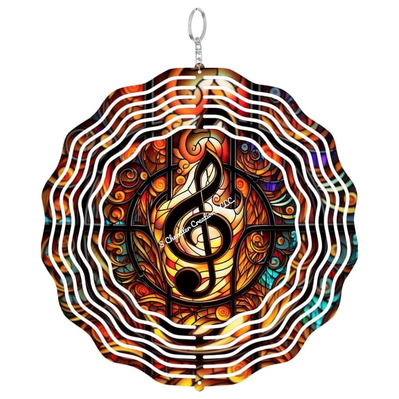 Faux Stained Glass Musical Note 3D Wind Spinner, Stainless Steel Decor, Music Lover Garden Gift