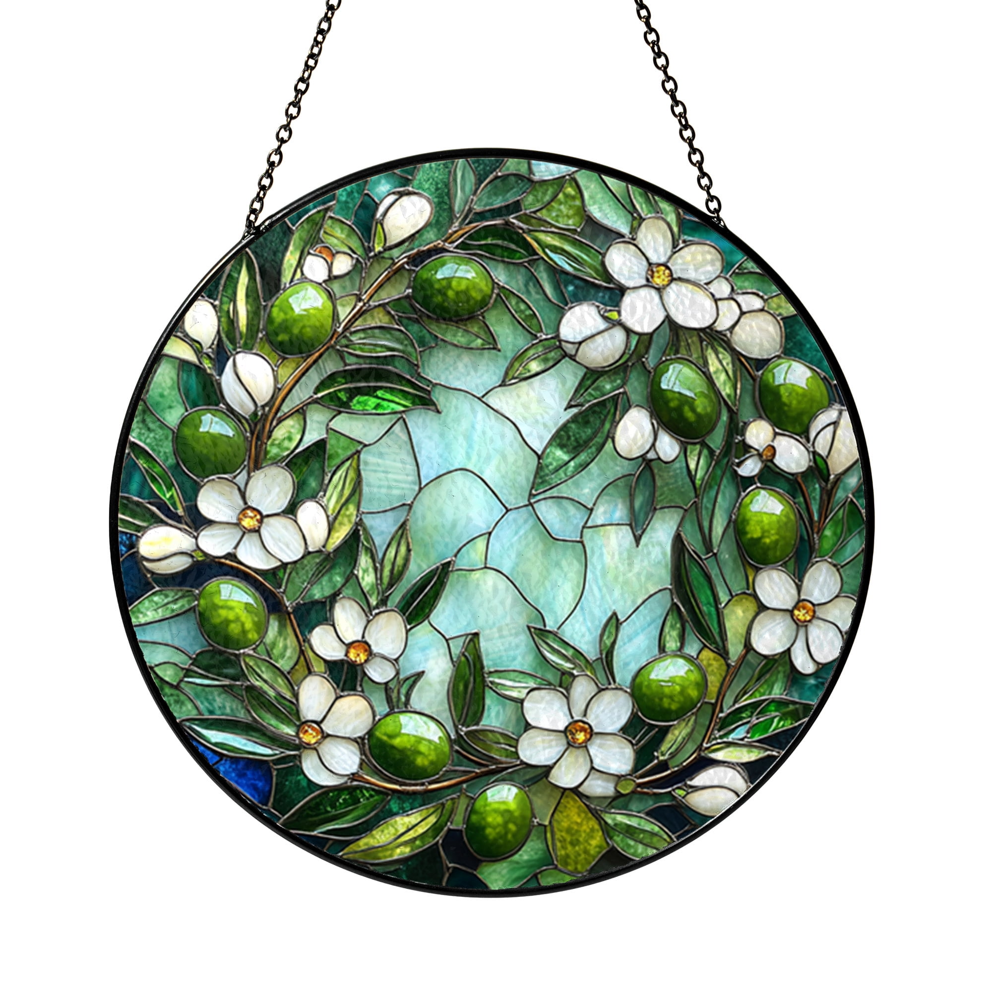 Faux Stained Glass Olive Branch Panel, Garden Lover Decor