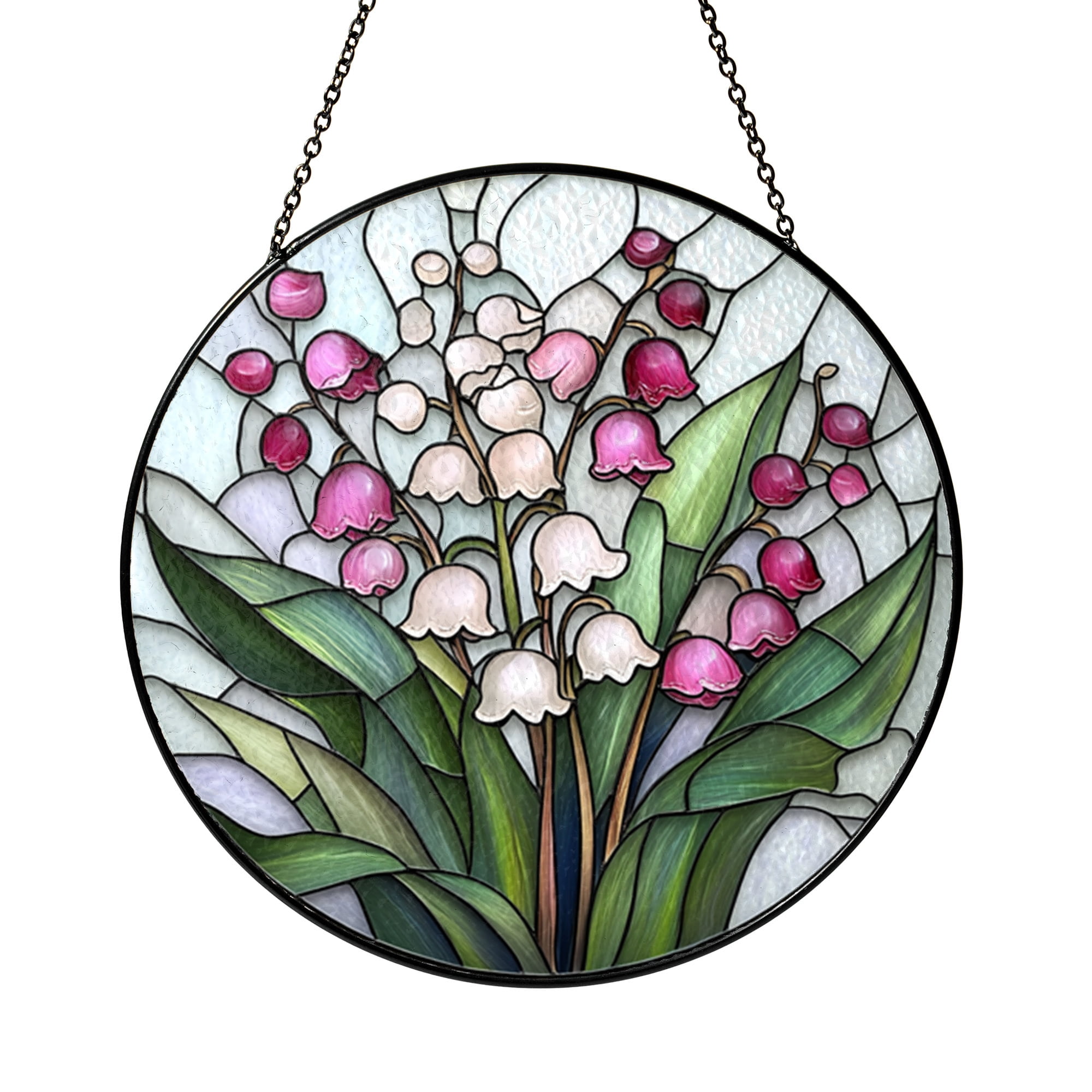 Faux Stained Glass Pink Lily of the Valley Acrylic Panel, Home Window Art