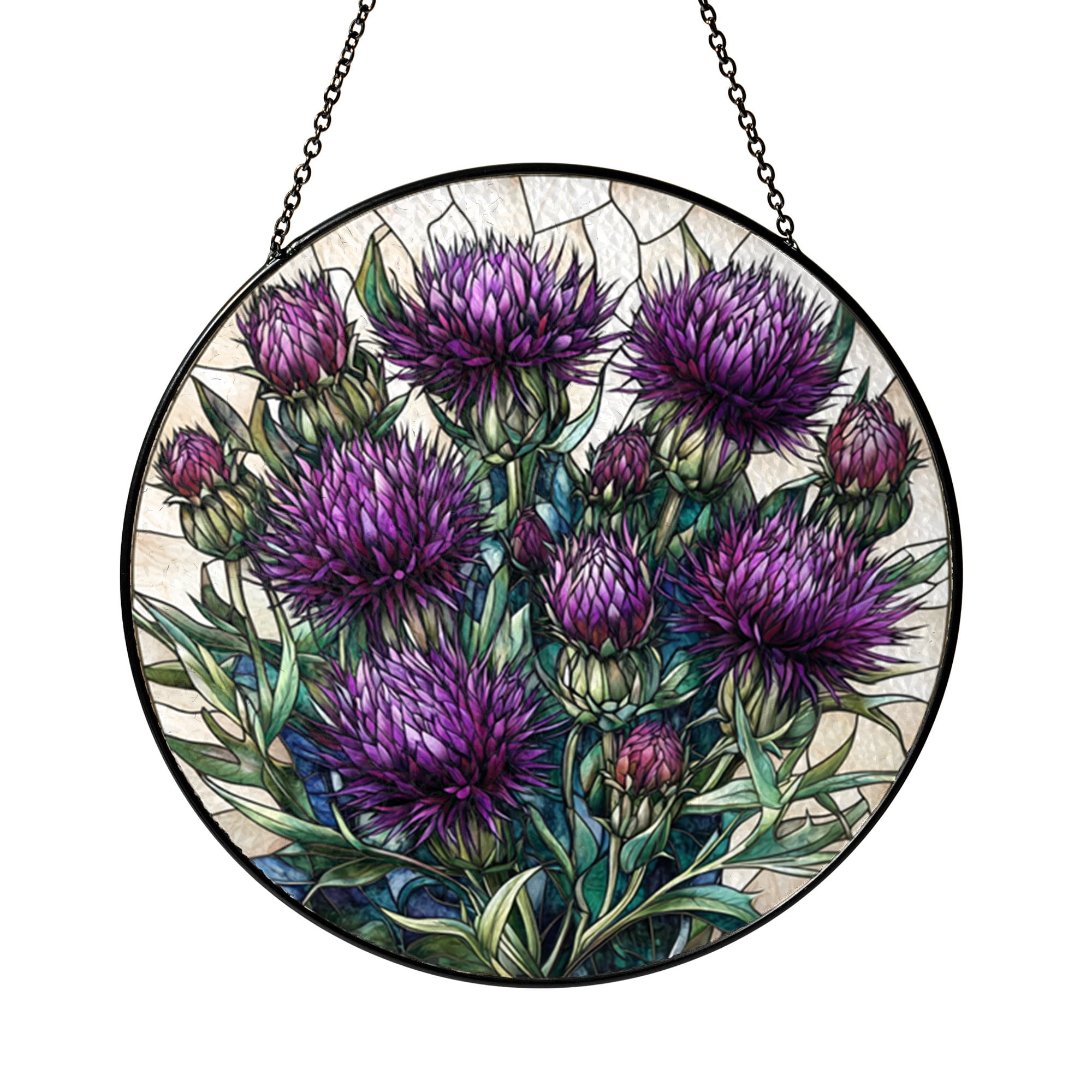 Faux Stained Glass Style Thistle Acrylic Window Decoration