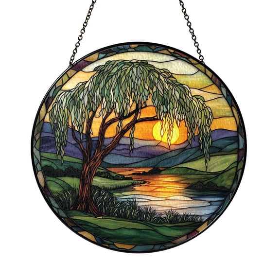 Faux Stained Glass Style Willow Tree Window Suncatcher, Decorative Nature Art Hanging, Acrylic Style Window Decor for Interior Design
