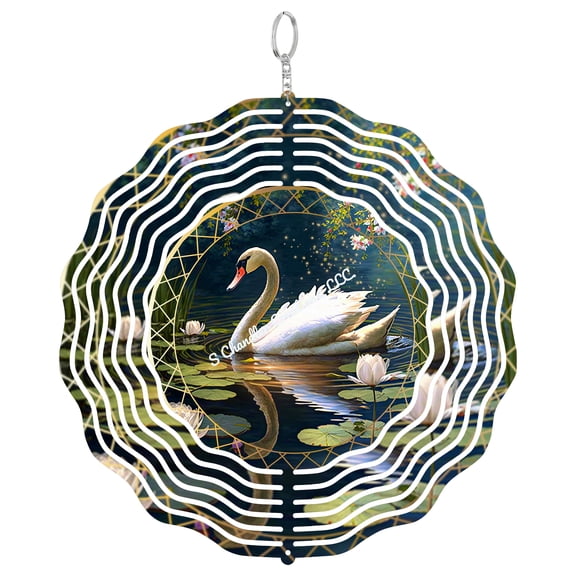 Faux Stained Glass Swan 3D Wind Spinner, Elegant Bird Kinetic Sculpture, Artistic Metal Hanging Garden Decor