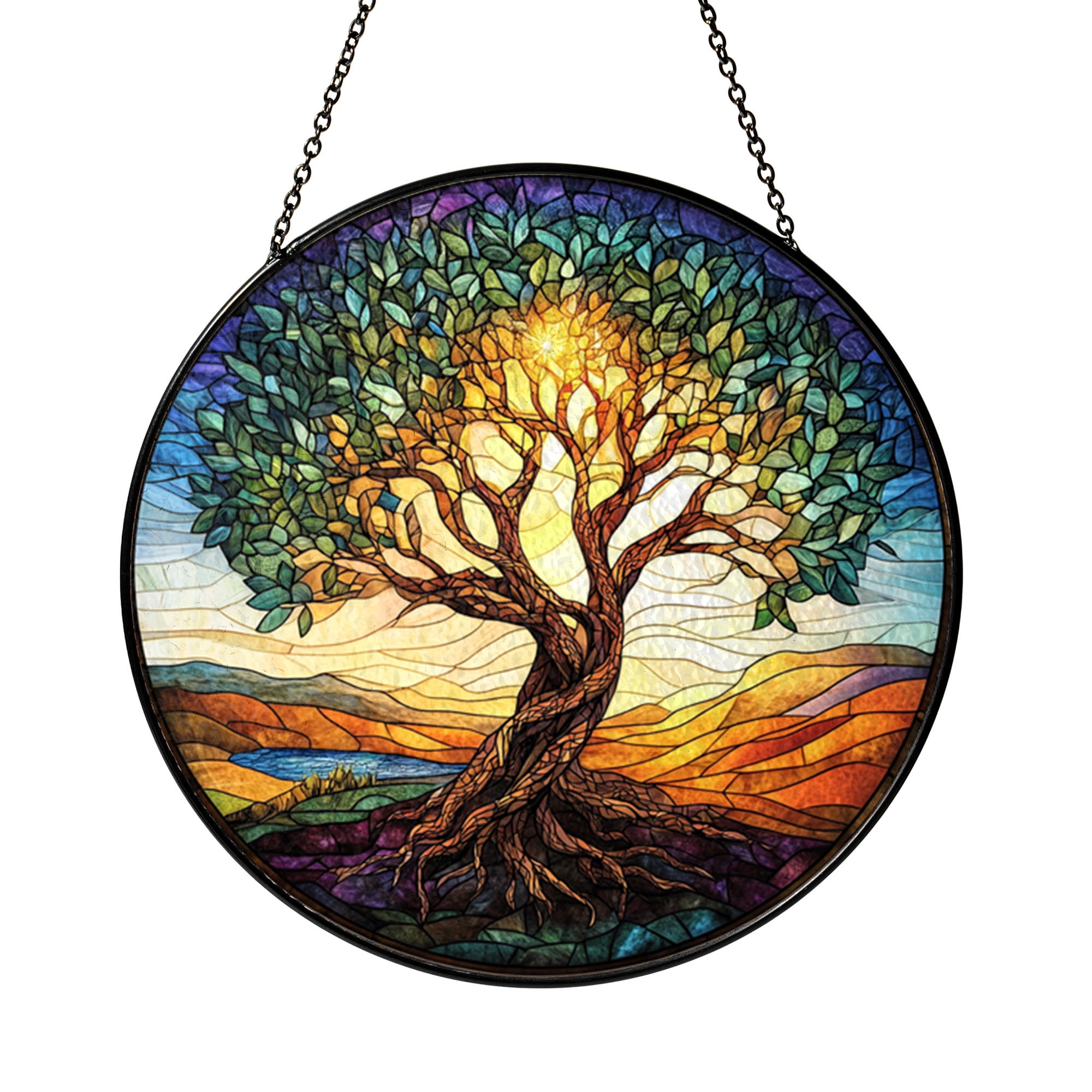 Faux Stained Glass Tree of Life Window Panel, Acrylic Hanging Decor, Spiritual Home Gift