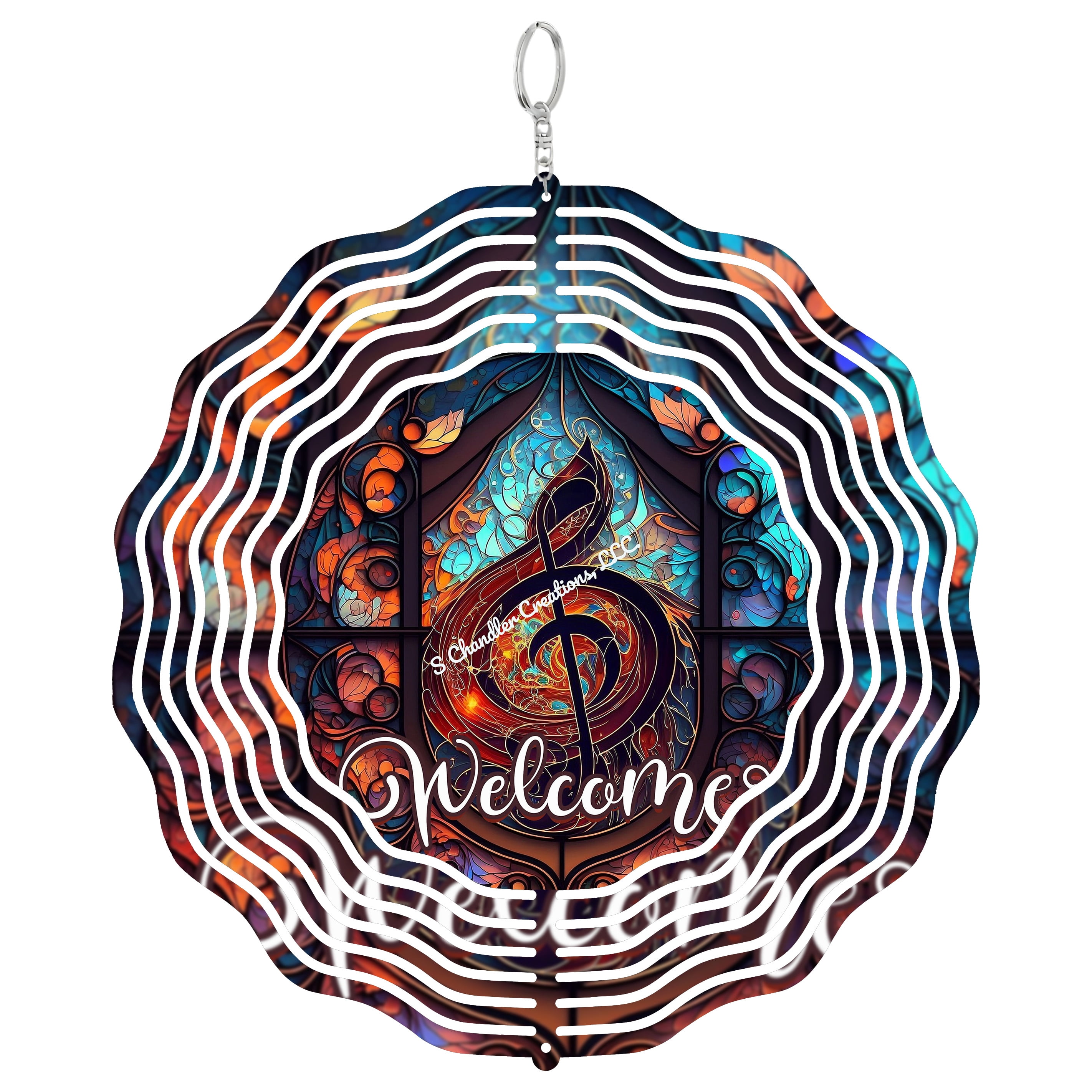 Faux Stained Glass Welcome Music 3D Wind Spinner, Stainless Steel Decor ...