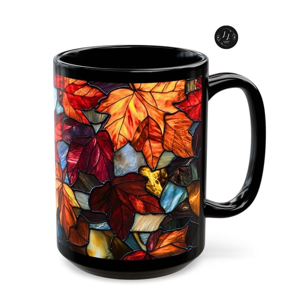 Faux Stained glass Fall Maple Leaves Ceramic Mug: Autumn Coffee Cup Cozy Seasonal Gift ,