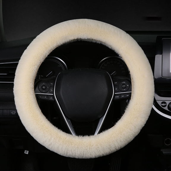 Faux Steering Wheel Cover Beige Faux Steering Wheel Cover, Plush Car Steering Wheel Cover Cold Weather, Soft Winter Car Accessories, Universal Fit Fuzzy Wheel Cover Men and Women