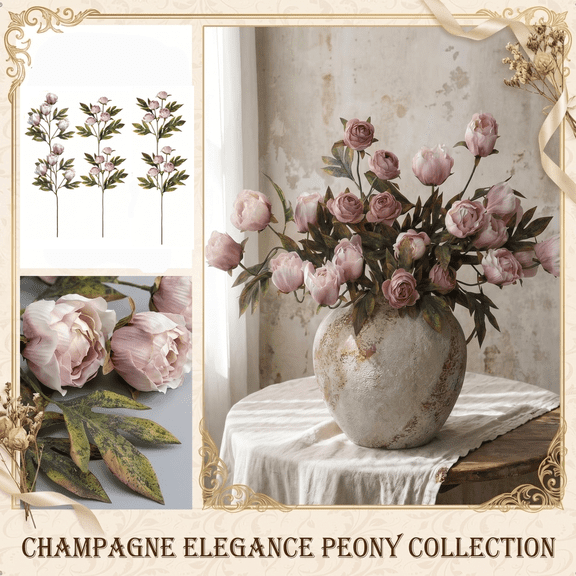 Faux Stems for Vase, Artificial Flower Stems, Fake Flower Stems, Artificial Stems, 6 Pack 18 Inch 4-Head Pink Bud Peony Picks for Diy Customized Floral Arrangement Projects