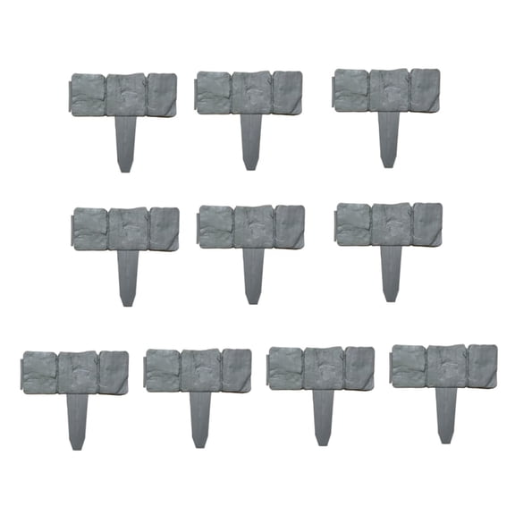 Faux Stone Garden Fence Border Interlocking Plastic Edging for Flower Beds, Paths, Lawn, Black (10 Pcs)