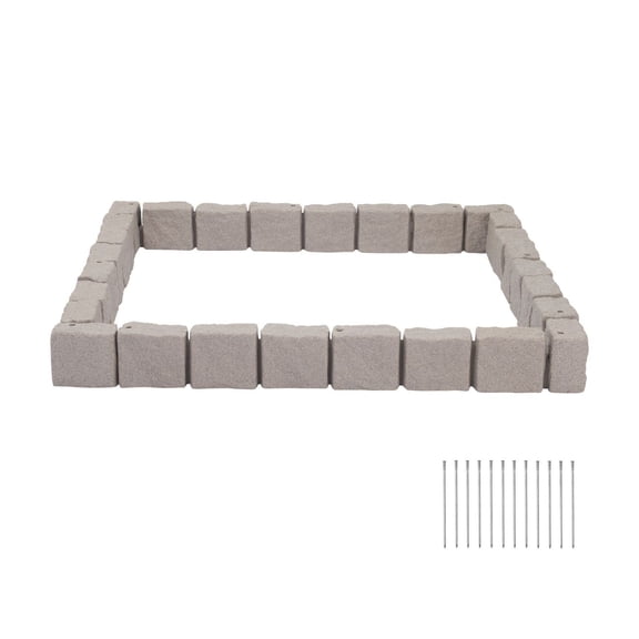 Faux Stone Landscape Edging, 15.5 ft Kit, No Dig Garden Edging Border, Blocks for Lawn, Flower Beds, Yard, 4 Pack Each Section Has 6 Bricks 46.85"L x 3.94"W x 6.1"H, 12 Spikes & 4 Corners, Beige