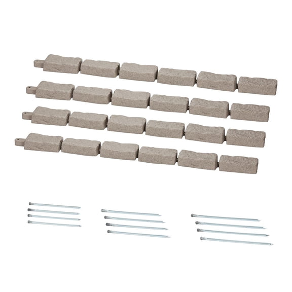 Faux Stone Landscape Edging, 46.4 x 2.2 in Realistic Lawn Edging, Flexible Brick-Sized Garden Edging Border with Anchoring Spikes, Fade-Resistant Yard Edging for Driveways Walkway Beige