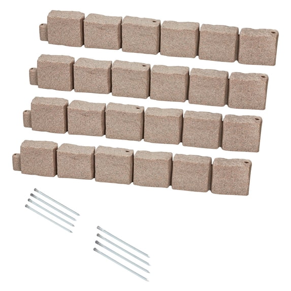 Faux Stone Landscape Edging, 46.8 x 3.9 in Realistic Lawn Edging, Flexible Brick-Sized Garden Edging Border with Anchoring Spikes, Fade-Resistant Yard Edging for Driveways Walkway Brown