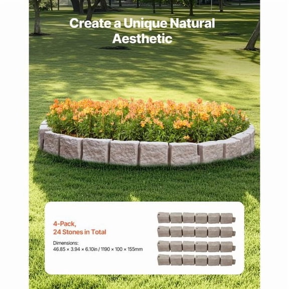 Faux Stone Landscape Edging Flexible Garden Border with Anchoring Spikes Beige