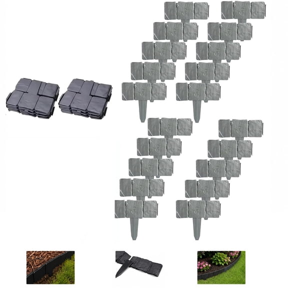 Faux Stone Landscape Edging, No-Dig Interlocking Plastic Garden Border Panels for Flower Beds, Pathways and Lawns