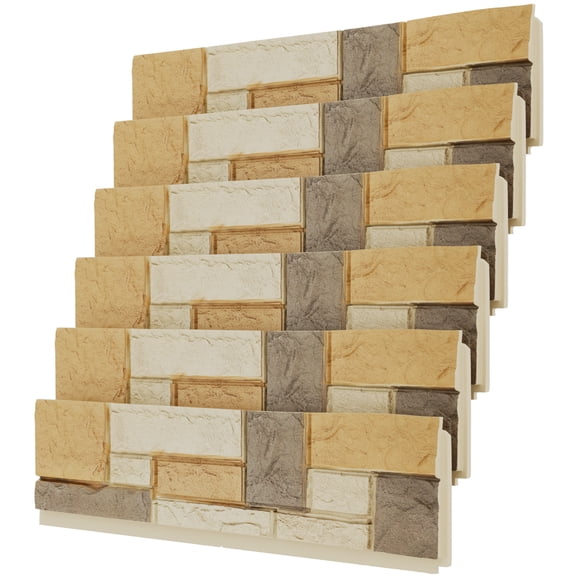 Faux Stone Wall Panels, 6-Pack PU Stone Veneer for Indoor/Outdoor, 3D Artificial Rock Siding for Fireplace Surround & TV Accent Wall,English Brown, 45.7"x 11.8"
