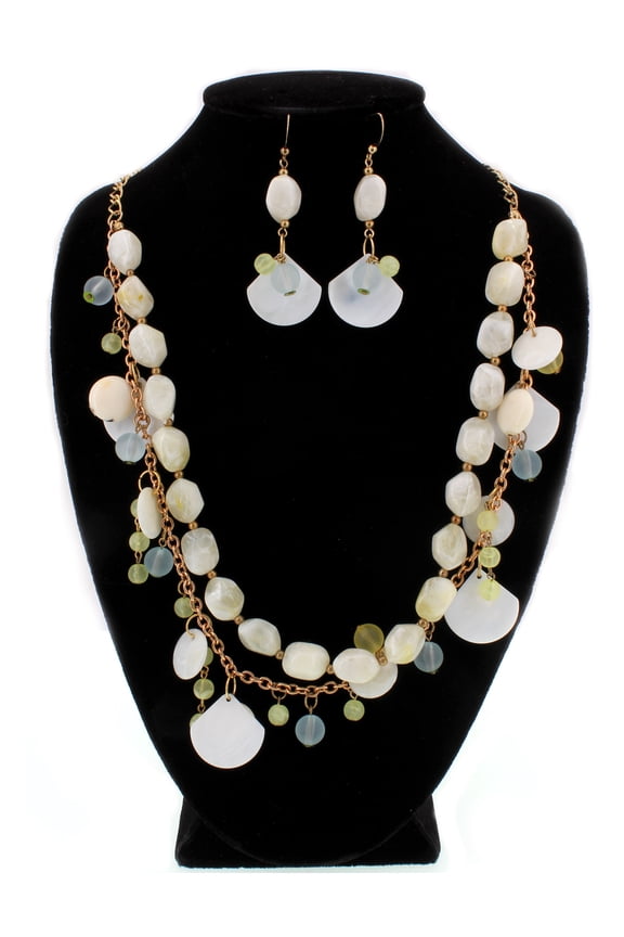 Faux Stone w/ Shell Beaded NE+ER Set - NE-WNE527