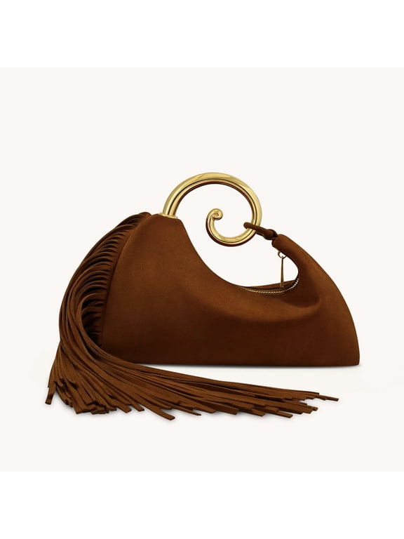Faux Suede Clutch Evening Bags For Women Luxury Designer Handbag Purses 2026 New In Nell Fringe Hardware Top Handle Tassel Wrist