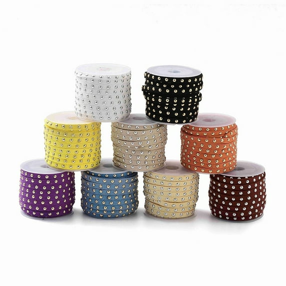 Faux Suede Cord with Golden & Silver Tone Alloy Rivet For Punk Rock Jewelry Making Mixed color 5mm about 4.37~5.47 Yards(4~5m)/Roll