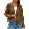 thumbnail image 1 of Faux Suede Crop Jackets Womens Long Sleeve Notched Lapel Neck Casual Zipper Cropped Biker Moto Coat Fall Winter (XL, Brown), 1 of 7