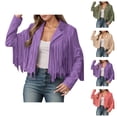 thumbnail image 1 of Suede Cropped Fringe Jacket for Women Long Sleeve Slim Fit Tassel Notched Lapel Motorcycle Jacket Outerwear, 1 of 6