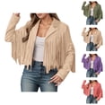 thumbnail image 1 of Suede Cropped Fringe Jacket for Women Long Sleeve Slim Fit Tassel Notched Lapel Motorcycle Jacket Outerwear, 1 of 6