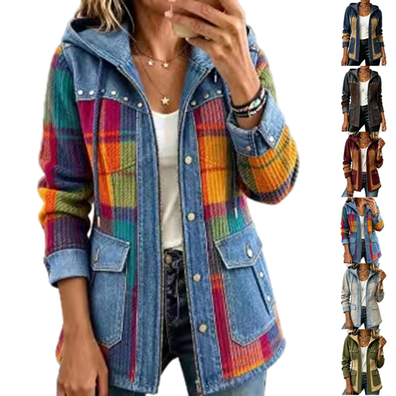 Faux Suede Denim Blazer for Women Casual Patchwork Jean Jacket Fall Winter Collared Zip Up Long Sleeve Shacket with Pockets Dark Blue S