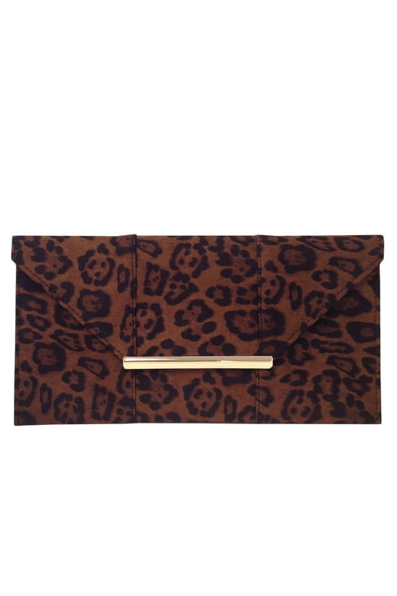 Faux Suede Flat Leopard Envelope Clutch