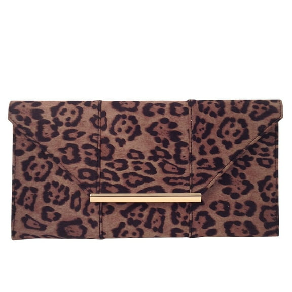 Faux Suede Flat Leopard Envelope Clutch