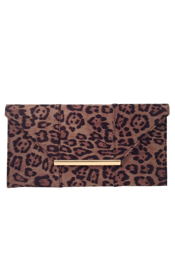 Faux Suede Flat Leopard Envelope Clutch