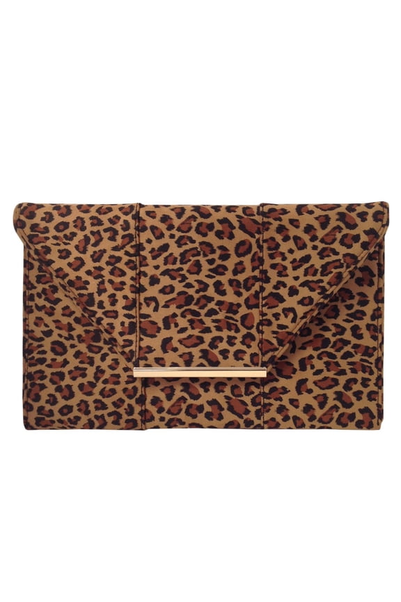 Faux Suede Flat Small Leopard Envelope Clutch