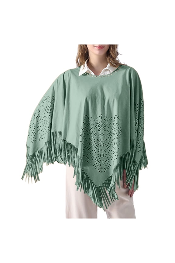 Faux Suede Fringe Pullover Shawls and Wraps With Tassel for Women Evening Dresses Triangle Stoles Shrug Cover Up