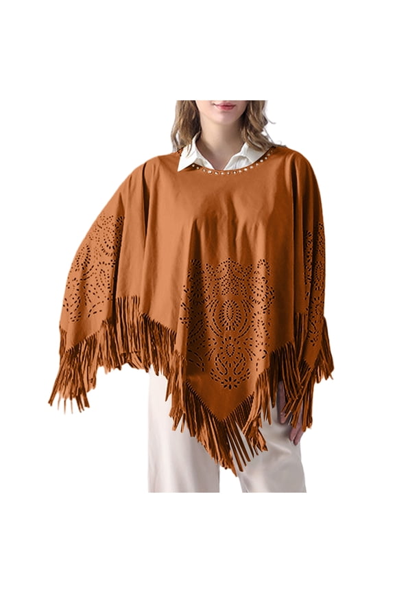 Faux Suede Fringe Pullover Shawls and Wraps With Tassel for Women Evening Dresses Triangle Stoles Shrug Cover Up