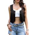 thumbnail image 1 of Faux Suede Fringe Vest for Women's Button Down 70S Vintage Sleeveless Cropped Tassel Waistcoat M Black, 1 of 6