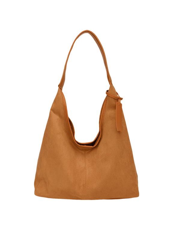 Faux Suede Hobo Bag, Slouchy Tote, Large Capacity Women Shoulder Bag, Fashion Fall Purse for Work, Travel, Yellow-Brown