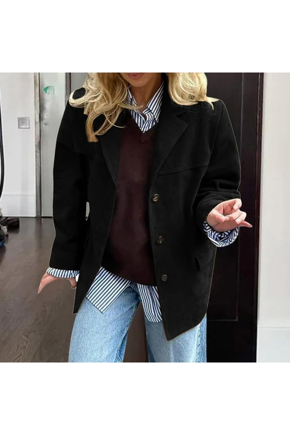 Faux Suede Jacket Women Brown Suede Jacket Faux Leather Blazer Jackets Button Down Long Sleeve Cardigan Vintage Suits