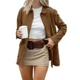 thumbnail image 1 of Faux Suede Jacket Women Fall Fashion Leather Jackets Long Sleeve Button Down Winter Coats Shackets Outerwear Brown L, 1 of 10