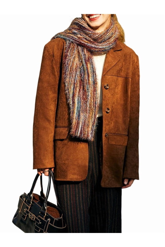 Faux Suede Jacket Women Fall Fashion Long Sleeve Button Down Winter Coats Shackets Outerwear Chocolate Color S