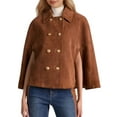 thumbnail image 1 of Faux Suede Jacket Women Fall Winter Casual Batwing Sleeve Double Breasted Cape Coat Cropped Jackets Dark Brown L, 1 of 9