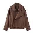 thumbnail image 1 of Faux Suede Jacket Women - Front Zip Bomber Jacket Lapel Fall Coat Casual Oversized Trendy Streetwear Outwear (S, Coffee), 1 of 6
