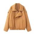 thumbnail image 1 of Faux Suede Jacket Women - Front Zip Bomber Jacket Lapel Fall Coat Casual Oversized Trendy Streetwear Outwear (XS, Khaki), 1 of 2